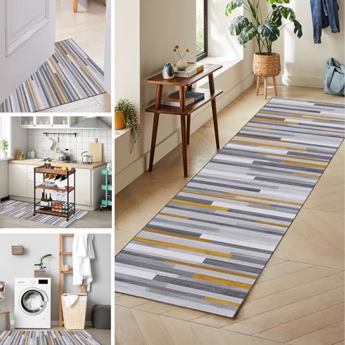 Flurteppich Läufer Lang Küchenläufer Waschbar Läufer Teppich Flur, Küchenteppich Läufer Waschbar Teppich Läufer Flur Rutschfest, Eingangsteppich Modern Teppich für Küche Flur Wohnzimmer 100 x 250 cm von Tkuhknag
