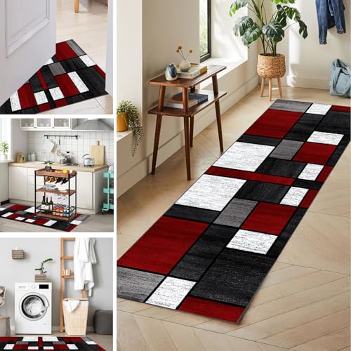 Flurteppich Läufer Lang Küchenläufer Waschbar Läufer Teppich Flur, Küchenteppich Läufer Waschbar Teppich Läufer Flur Rutschfest, Eingangsteppich Modern Teppich für Küche Flur Wohnzimmer 40 x 130 cm von Tkuhknag