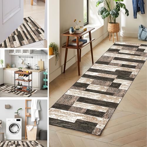 Läufer Teppich Flur Küchenläufer Waschbare Teppichläufer Flur rutschfest Kitchen Teppich Flur Eingangsbereich 80 x 450 cm Teppich Läufer für Flur Schlafzimmer Wohnzimmer Fußmatte Lang Küchenteppich von Tkuhknag