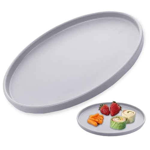 Tkxjry 25cm Rund Serviertablett, Deko Serviertablett, rutschfeste Oberfläche, Tablett, Kellnertablett, Gastro Tablett, Esstablett für Partys, Zuhause, Bars & Restaurants Speisen und Getränke (grau) von Tkxjry