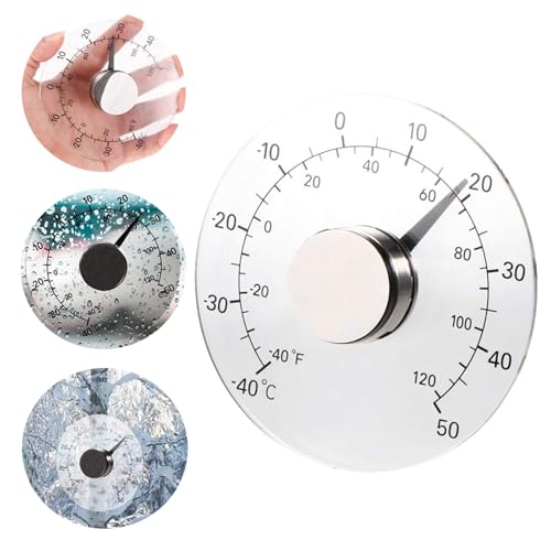 Tkxjry Transparentes Rundes Außenthermometer, Fensterthermometer, Außenbereich Fensterthermometer, Analoger Fensterthermometer, Außenthermometer, -40 bis 50 Grad Celsius, 11 cm Durchmesser von Tkxjry