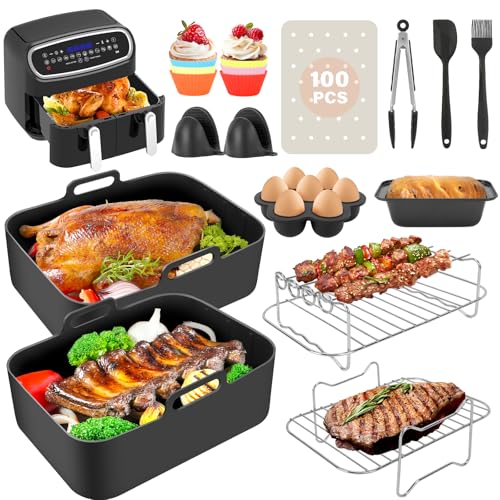 Ninja Airfryer Zubehör, Heißluftfritteuse Silikonform Set - Grillrost, Kuchen Brotform, Air Fryer Silikon Backform Einsatz für Ninja heißluftfritteuse AF500de AF400 AF350 Zubehör, 12 Stück von Tlater