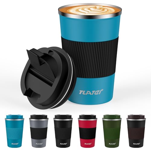 Tlater Kaffeebecher to Go, 13oz/380ml Thermobecher Kaffee to Go mit Deckel - Coffee to Go Becher - Doppelwandiger Vakuum-Edelstahl Kaffeebecher Thermo für Heiß- und Kaltgetränke, Kaffeewasser und Tee von Tlater