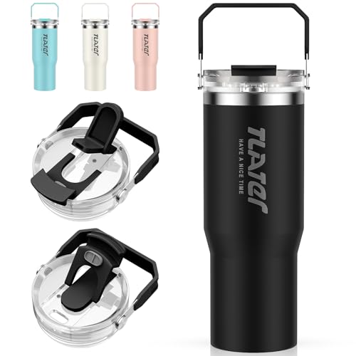 Tlater Trinkflasche mit Strohhalm, 30oz/900ml Thermobecher Trinkbecher mit Deckel und Strohhalm - Coffee to Go Becher - Auslaufsicherer Doppelschichtiger EdelstahlKaffeebecher to Go Thermo von Tlater