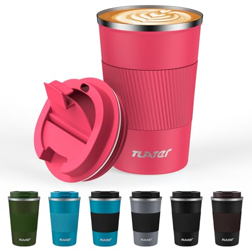 Tlater Kaffeebecher to Go, 13oz/380ml Thermobecher Kaffee to Go mit Deckel - Coffee Becher - Doppelwandiger Vakuum-Edelstahl Kaffeebecher Thermo für Heiß- und Kaltgetränke, Kaffeewasser und Tee von Tlater