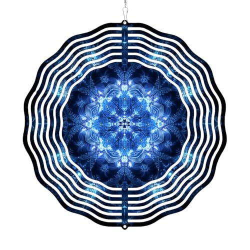 3D Edelstahl Hängender Windspinner, Blaues Geometrisches Fraktales Mandala leichtdrehendes Windmobile, Kinetische Hofkunst Dekorationen, Für Innen Außen Garten Dekoration, 25cm von TlevadArt
