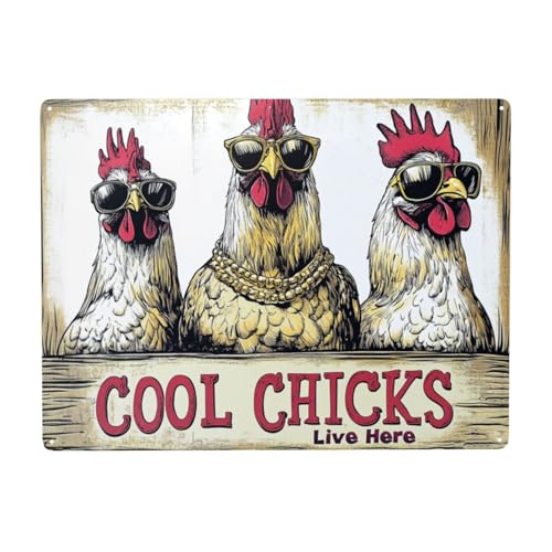 Blechschild Hühnerstall Schild, Hühnerstall Outdoor Blechschild, Bauerngarten Deko, Blechschilder Text “Cool Chicks Live Here”, Küchen, Garten Metallschild Wanddekoration, 30x40cm von TlevadArt
