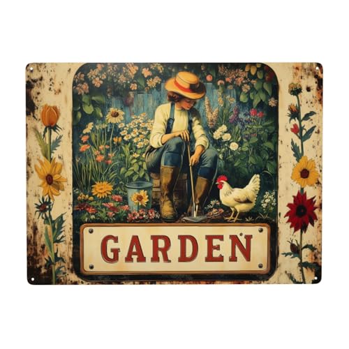 Blechschilder Garten, 30x40cm Metallschild Garten Outdoor Deko, Blechschild Garten Mit Sprüchen, Eine Gärtnernde Dame Und Eine Henne, Geschenke Für Gartenliebhaber Blechschilder Garten, 30x40cm Metallschild Garten Outdoor Deko, Blechschild Garten Mit Sprüchen, Eine Gärtnernde Dame Und Eine Henne, Geschenke Für Gartenliebhaber von TlevadArt