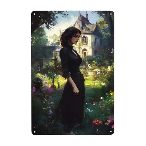 Blechschilder Retro, Eine Frau Im Garten Vor Dem Herrenhaus, Deko Blechschild Garten, Blechschild-Voller Künstlerischer, 20x30cm Blechschilder Retro, Eine Frau Im Garten Vor Dem Herrenhaus, Deko Blechschild Garten, Blechschild-Voller Künstlerischer, 20x30cm von TlevadArt