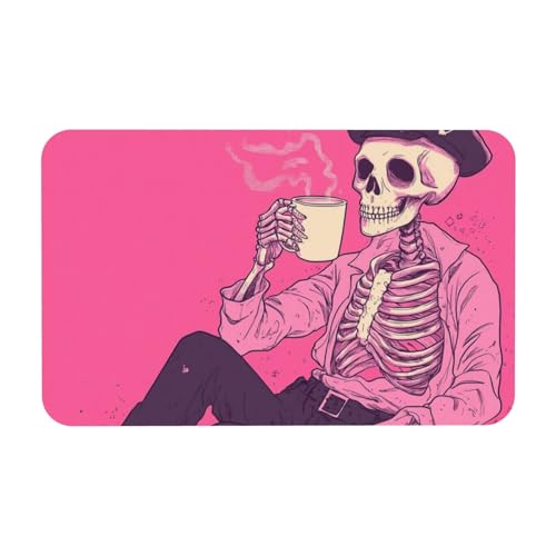 Fußabtreter Halloween, Trendiger Totenkopf Trinkt Kaffee Kieselalgenschlamm Fussmatte, rutschfeste, Waschbare Fußmatte, Starker Halloween-Stil, 50x80cm Fußabtreter Halloween, Trendiger Totenkopf Trinkt Kaffee Kieselalgenschlamm Fussmatte, rutschfeste, Waschbare Fußmatte, Starker Halloween-Stil, 50x80cm von TlevadArt