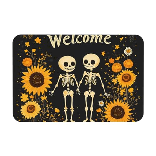 TlevadArt Fußabtreter Halloween 40x60cm, rutschfeste Und Waschbare Fußmatte, Sonnenblumen Totenköpfe Paare Willkommens-Fußmatte, Starker Halloween-Stil TlevadArt Fußabtreter Halloween 40x60cm, rutschfeste Und Waschbare Fußmatte, Sonnenblumen Totenköpfe Paare Willkommens-Fußmatte, Starker Halloween-Stil von TlevadArt