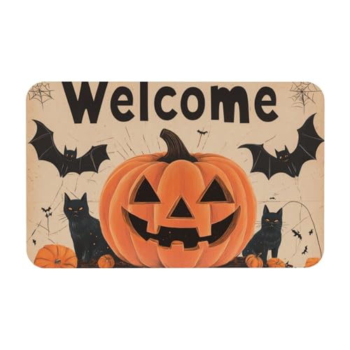 TlevadArt Fußabtreter Innen, rutschfeste, Waschbare Fußmatte, Halloween Kürbis Fledermaus Willkommens Fußmatten, Für Zuhause, Küche, Badezimmer, Büro, Veranda Dekoration, 50x80cm TlevadArt Fußabtreter Innen, rutschfeste, Waschbare Fußmatte, Halloween Kürbis Fledermaus Willkommens Fußmatten, Für Zuhause, Küche, Badezimmer, Büro, Veranda Dekoration, 50x80cm von TlevadArt