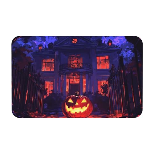 TlevadArt Fußmatte Halloween Kürbis-Spukhaus, rutschfest Und Leicht Zu Reinigen, Kieselalgenschlamm Fußmatten, Für Zuhause, Küche, Badezimmer, Büro, Veranda Dekoration, 50x80cm TlevadArt Fußmatte Halloween Kürbis-Spukhaus, rutschfest Und Leicht Zu Reinigen, Kieselalgenschlamm Fußmatten, Für Zuhause, Küche, Badezimmer, Büro, Veranda Dekoration, 50x80cm von TlevadArt