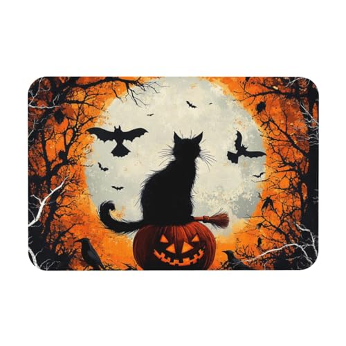 TlevadArt Fussmatte Innen 40x60cm, Halloween Schwarzer Katzenkürbis Fußmatten, rutschfest Und Leicht Zu Reinigen, Kieselalgenschlamm Material, Festliche Atmosphäre Dekoration TlevadArt Fussmatte Innen 40x60cm, Halloween Schwarzer Katzenkürbis Fußmatten, rutschfest Und Leicht Zu Reinigen, Kieselalgenschlamm Material, Festliche Atmosphäre Dekoration von TlevadArt