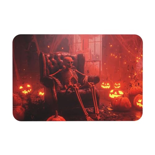 TlevadArt Fußmatte Innen Halloween, rutschfeste, Waschbare Fußmatten, Kieselalgenschlamm Material, Totenkopf Kürbislaterne Fussmatte, Für Badezimmer, Haustür, Eingangsbereich, Garten, 40x60cm TlevadArt Fußmatte Innen Halloween, rutschfeste, Waschbare Fußmatten, Kieselalgenschlamm Material, Totenkopf Kürbislaterne Fussmatte, Für Badezimmer, Haustür, Eingangsbereich, Garten, 40x60cm von TlevadArt
