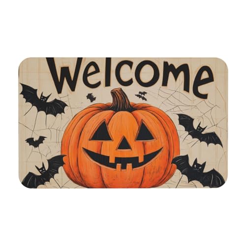 TlevadArt Fussmatte Innen Halloween 50x80cm, rutschfeste Gummi-Unterseite, Leicht Zu Reinigen, Kürbis Fledermaus Willkommens Fußmatten, Starker Halloween-Stil TlevadArt Fussmatte Innen Halloween 50x80cm, rutschfeste Gummi-Unterseite, Leicht Zu Reinigen, Kürbis Fledermaus Willkommens Fußmatten, Starker Halloween-Stil von TlevadArt