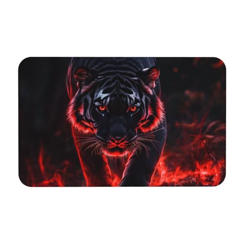 TlevadArt Fußmatte Schwarzer Tiger, rutschfest Und Leicht Zu Reinigen, Kieselalgenschlamm Material, Für Badezimmer, Haustür, Eingangsbereich, Garten, 50x80cm von TlevadArt