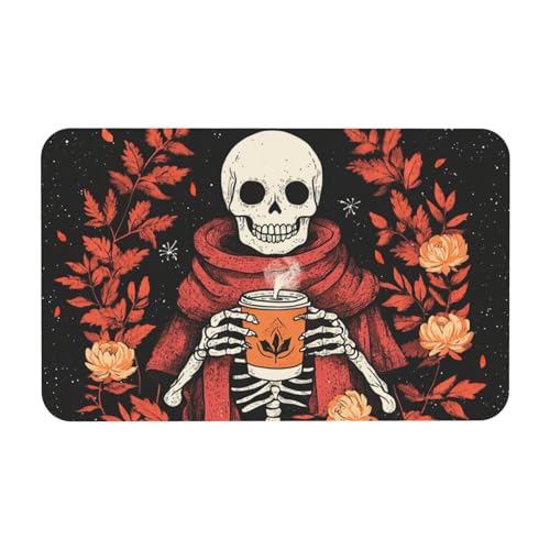 TlevadArt Fussmatte Vintage Totenkopf Ahornblatt, rutschfest Und Leicht Zu Reinigen, Kieselalgenschlamm Material, Für Badezimmer, Veranda, Küche, Schlafzimmer Usw, 50x80cm von TlevadArt