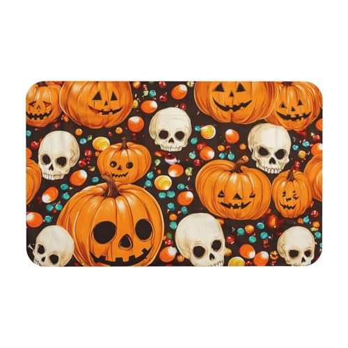 TlevadArt Fußmatten Innen, Halloween Kürbis Totenkopf Süßigkeiten Fußmatte, rutschfest Und Leicht Zu Reinigen, Für Zuhause, Küche, Badezimmer, Büro, Veranda Dekoration, 50x80cm TlevadArt Fußmatten Innen, Halloween Kürbis Totenkopf Süßigkeiten Fußmatte, rutschfest Und Leicht Zu Reinigen, Für Zuhause, Küche, Badezimmer, Büro, Veranda Dekoration, 50x80cm von TlevadArt