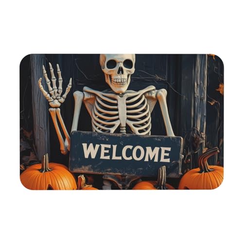 TlevadArt Fußmatten Innen 40x60cm, Halloween Schädel Willkommens Fußmatte, rutschfeste Gummi-Unterseite, Waschbare Fussmatte, Schaffen Sie Eine Festliche Atmosphäre TlevadArt Fußmatten Innen 40x60cm, Halloween Schädel Willkommens Fußmatte, rutschfeste Gummi-Unterseite, Waschbare Fussmatte, Schaffen Sie Eine Festliche Atmosphäre von TlevadArt