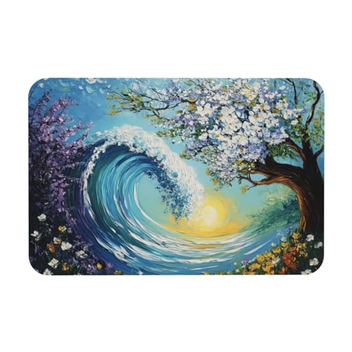 TlevadArt Fußmatten Innen 40x60cm, rutschfeste, Waschbare Fußmatte, Wellen, Blühender Baum Kieselalgenschlamm Fussmatte, Für Badezimmer, Haustür, Eingangsbereich, Garten TlevadArt Fußmatten Innen 40x60cm, rutschfeste, Waschbare Fußmatte, Wellen, Blühender Baum Kieselalgenschlamm Fussmatte, Für Badezimmer, Haustür, Eingangsbereich, Garten von TlevadArt