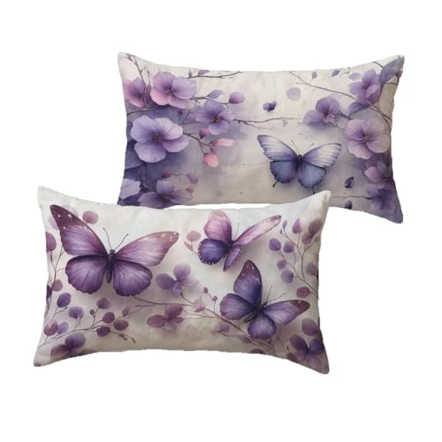 Kissenbezug 30x60 Weiß Kissen Violet Outdoor Kissen Wetterfest Leinen Kissenbezüge Dekokissen 2er Set Rechteckig Sofakissen Kissenhülle Couchkissen für Schlafzimmer Bett Sofa deko wohnzimmer C-253 von Tloome