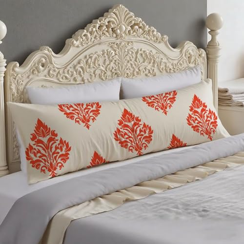 Seitenschläferkissen Bezug 40 x 140 Seitenschläferkissen Rot Kissenbezug 40x140 cm Body Pillow Beige Muster Doppelseitig Druck Kissenbezüge mit Unsichtbarer Reißverschluss, Deko Schlafzimmer O-689 von Tloome