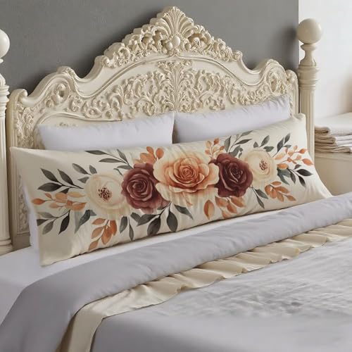 Seitenschläferkissen Bezug 40 x 145 Seitenschläferkissen Retro Kissenbezug 40x145 cm Body Pillow Blumen Muster Doppelseitig Druck Kissenbezüge mit Unsichtbarer Reißverschluss, Deko Schlafzimmer O-317 von Tloome