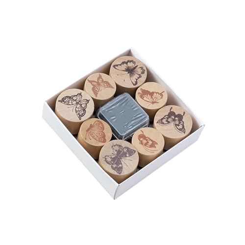 8pcs Holzhandwerk Stempel Vintage Scrapbooking Stamp Flower Stempel Mit Inkpad Für Kartenherstellung Scrapbooking Journal Album Holzzylinder von Tmboryuu