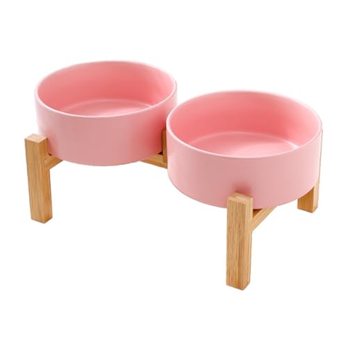 Tmboryuu Nonslip Ceramic Pet Feeder Schüssel Set Erhöhte Holz Doppelschüssel Schale Set Große Kapazität Hunde Katzen Fütterungszubehör Erhöhte Hundefutterhäuscheln von Tmboryuu