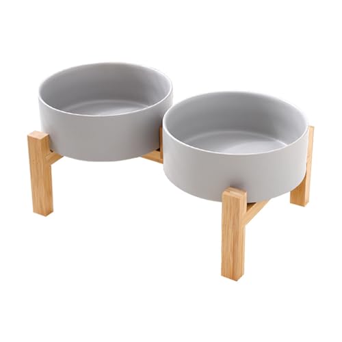 Tmboryuu Nonslip Ceramic Pet Feeder Schüssel Set Erhöhte Holz Doppelschüssel Schale Set Große Kapazität Hunde Katzen Fütterungszubehör Erhöhte Hundefutterhäuscheln von Tmboryuu
