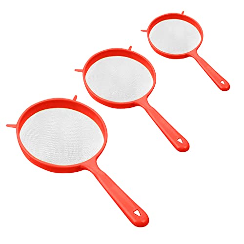 Set mit 3 Mehrzweck-Kunststoffsieben mit, Sieb, Maschensieb, Mehl, Küche Filter Teich Set (Red, One Size) von Tmianya