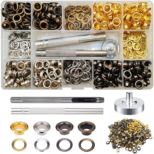 520 Sets Ösen Werkzeug Kit, 6mm 4 Farben Ösen Set aus Messing, Ösen Set Metallösen mit Fixierwerkzeug für Segeltuch, Planen, Leder, Zelte, Markisen, DIY Handwerk Stoff von TmppDeco