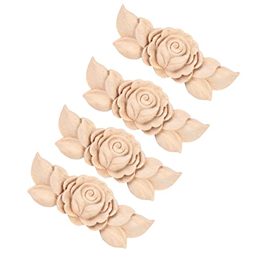 4pcs Onlay Carved Application Elegante Home Decoration for Door Möbel Vintage Style Möbeldekorationen Holzfarbe (Typ D) von Tnfeeon