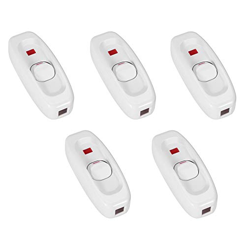 5 stücke Geräteschalter, AC 250 V 10A Inline EIN/AUS Wippschalter Durchführungstisch Schreibtischlampe Kabel Kabelschalter mit LED-Kontrollleuchte(Weiß) von Tnfeeon