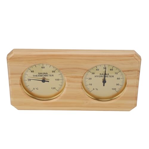 Langlebiges Holz Saunahygrothermograph Vielseitiger Saunaturtemperaturmesser Durable Holz Saunahygrometer Hotelsaunatherometer, Hygrometer von Tnfeeon