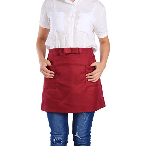 Server-Schürzen mit 2 Taschen, Wassertropfenfest, ölbeständig, Kellnerin, Kellner-Taillenschürze, Server, Kurze Schürzen für Männer, Frauen, Küche, Restaurant, 22,7 X 14,8 Zoll (Weinrot) von Tnfeeon