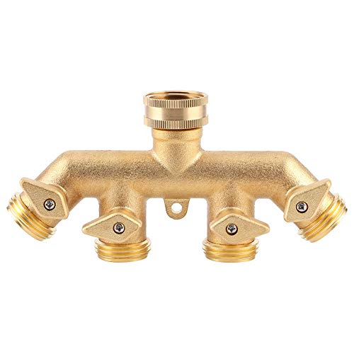 Tnfeeon 4-Wege-Messing-Schlauchverteiler, Messing-Schlauchhahn-Verteiler, Gartenschlauch-Adapteranschluss für Wasserhahn-Zapfen von Tnfeeon