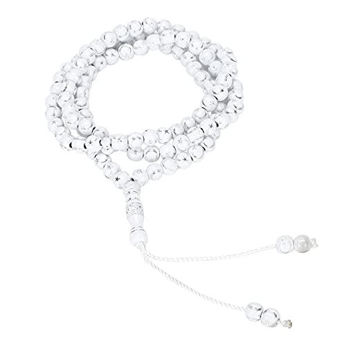 Tnfeeon 99 Getreide Harz Muslimische Gebetsperlen mit Gold Star Moon Gravur Islamic Worship Tool 19.3 Zoll Einstellbar für Tägliche Dhikr -Rituale (WHITE) von Tnfeeon