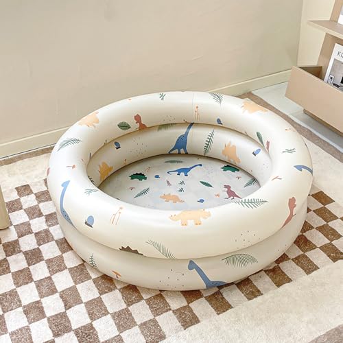 Tnfeeon Aufblasbare Wating Pool Runden Blow-up-Pool Verdickte Design für 3-6 Jahre Altes PVC-Material (Beiger Dinosaurier) von Tnfeeon