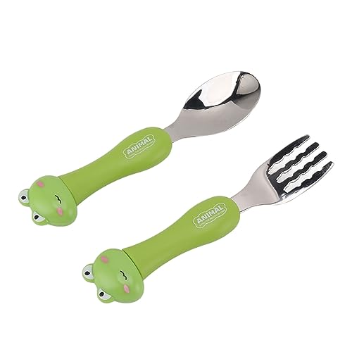 Tnfeeon Baby -Fütterungstrainingslöffel Gabeln, Cartoon Fork Löffel, Edelstahl, Ergonomisches Design, für, Kindergeschirrgeschirr (Frosch) von Tnfeeon