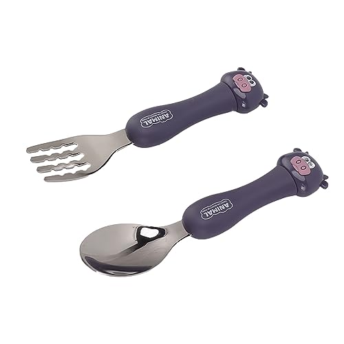 Tnfeeon Baby -Fütterungstrainingslöffel Gabeln, Cartoon Fork Löffel, Edelstahl, Ergonomisches Design, für, Kindergeschirrgeschirr (Kuh) von Tnfeeon