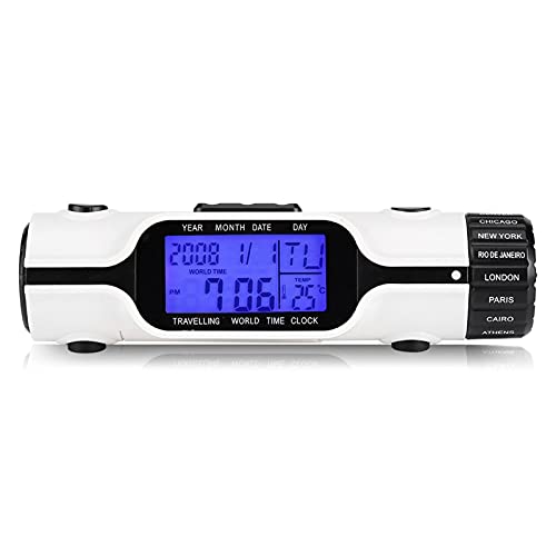 Tnfeeon Digitaler Weltzeitreise-Wecker mit LED-Taschenlampe und Multizeitzonen-Thermometer für den Außenbereich von Tnfeeon