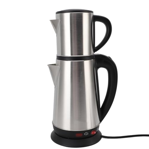 Tnfeeon Elektrischer Türkischer Wasserkocher -Set 1L und 2L Edelstahl -Teehersteller mit Infuser, 1800W Schneller Heizungs -Doppelkessel für Zuhause, Brauen 12 Tassen (EU-Stecker 220V) von Tnfeeon