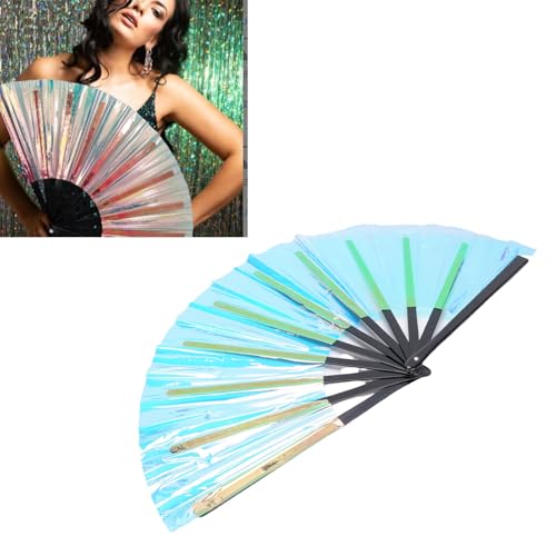 Tnfeeon Großer Farbenfroher Faltender Fan, PVC -Handheld -Fan für Festivals, Karneval Handheld -Fan mit Performance -Requisiten -Fans Craft Wedding Party Dekoration von Tnfeeon