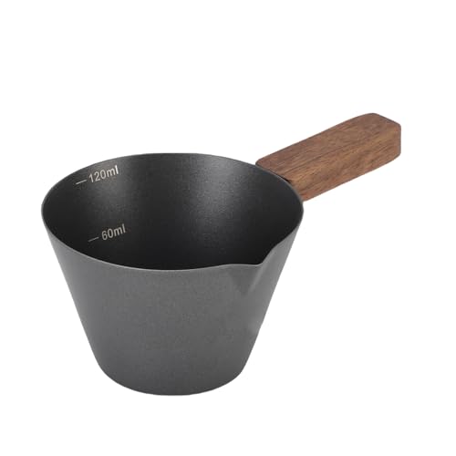 Tnfeeon Kaffeemessbecher aus Edelstahl mit Holzgriff Zum Aufschäumen von Milch, Klare Skala für Cappuccinos und Latte-Messbecher für die Küche zu Hause, Im Café oder Im Geschäft (BLACK) von Tnfeeon