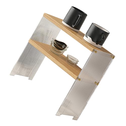 Tnfeeon Kaffeetasse Aufbewahrungsregal Stilvolle Unterstützung Großer Kapazität Arbeitsplatte Organizer für Wohnzimmer Schlafzimmer Holz Acryl (Holzfarbe 2 Stufe) von Tnfeeon