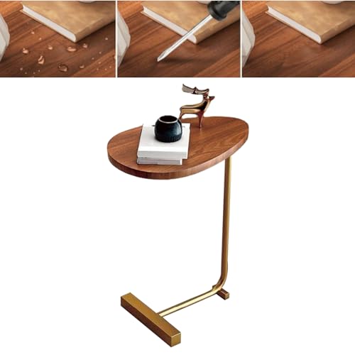 Tnfeeon Moderner Kleiner Dunkler Holz Getreide Beizertisch Sparende C -Form -Endtisch Leicht zu Bewegen für Wohnzimmer, Hotelstahl, Holz (Flachdesign und Goldrahmen) von Tnfeeon