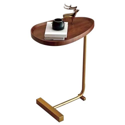 Tnfeeon Moderner Kleiner Dunkler Holz Getreide Beizertisch Sparende C -Form -Endtisch Leicht zu Bewegen für Wohnzimmer, Hotelstahl, Holz (Groove -Design und Goldrahmen) von Tnfeeon