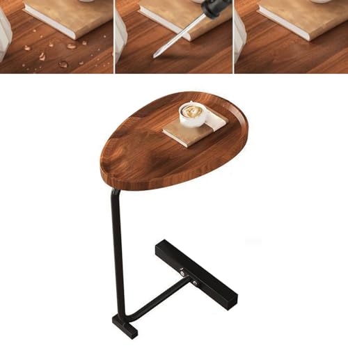 Tnfeeon Moderner Kleiner Dunkler Holz Getreide Beizertisch Sparende C -Form -Endtisch Leicht zu Bewegen für Wohnzimmer, Hotelstahl, Holz (Groove -Design und schwarzer Rahmen) von Tnfeeon